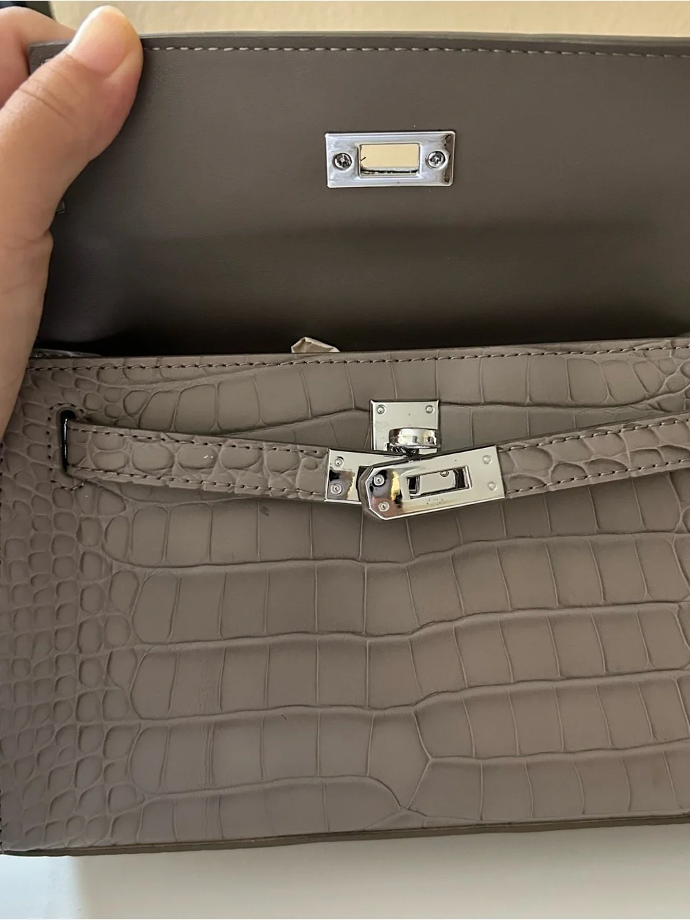 22cm Etaupe Croc-Embossed Leather Pochette